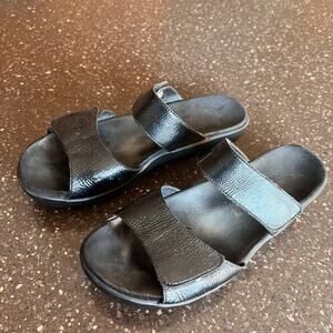 Mephisto Black Leather Orthotic Slide Black Sandals Womens Size 39 (8-8.5)